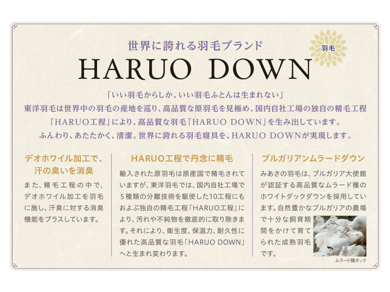 世界に誇れる羽毛ブランド HARUO DOWN